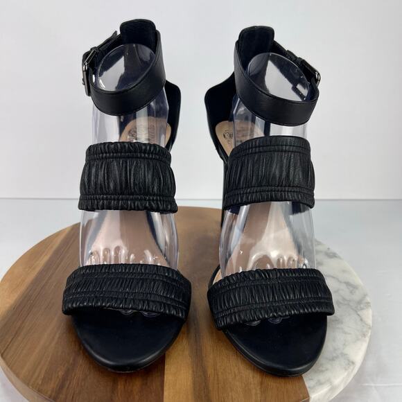 VINCE CAMUTO Leather KANITTA Black Ankle Strap Open Toes Stiletto Heels Size 9.5 - Picture 2 of 11